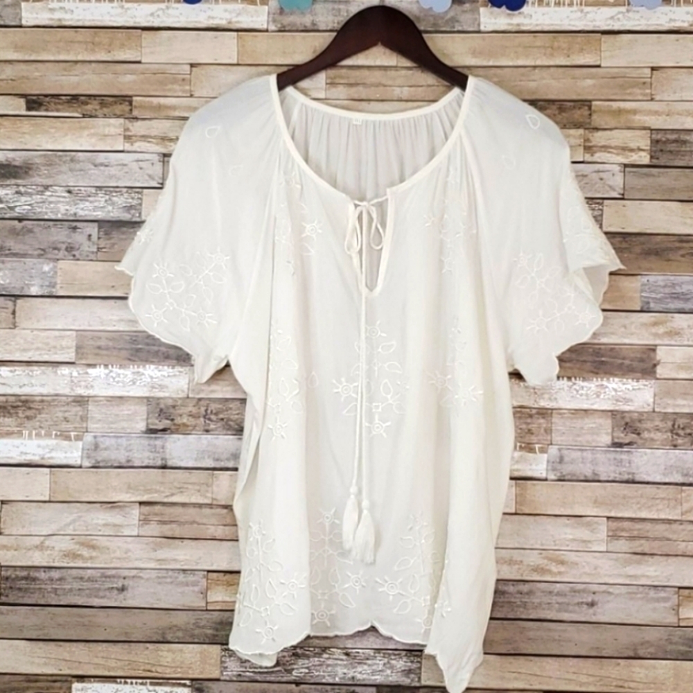 White Embroidered Boho Top